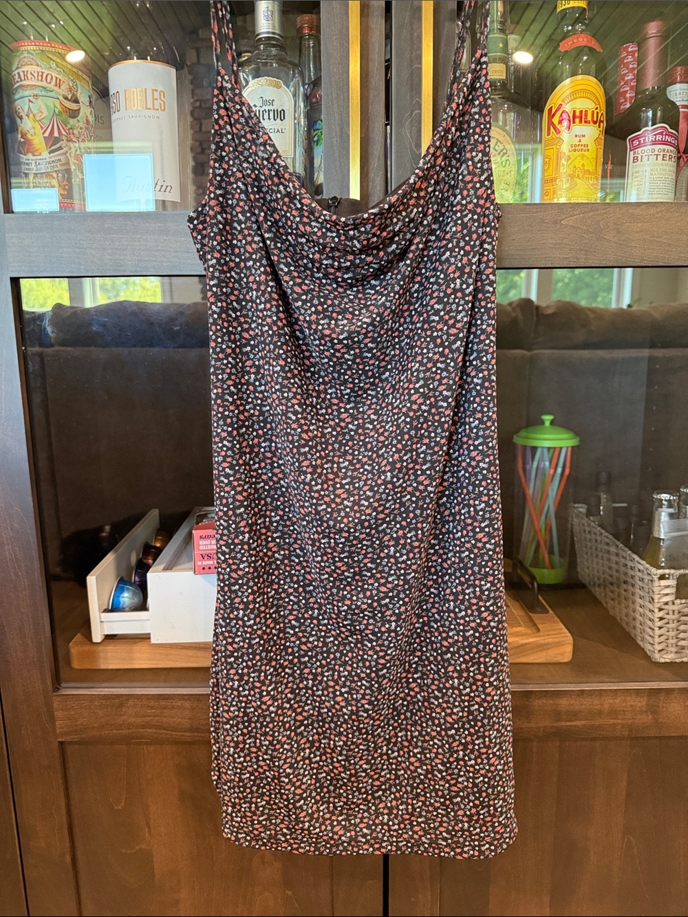 Forever 21 Black Mini Dress with Red & Pink Floral Print
